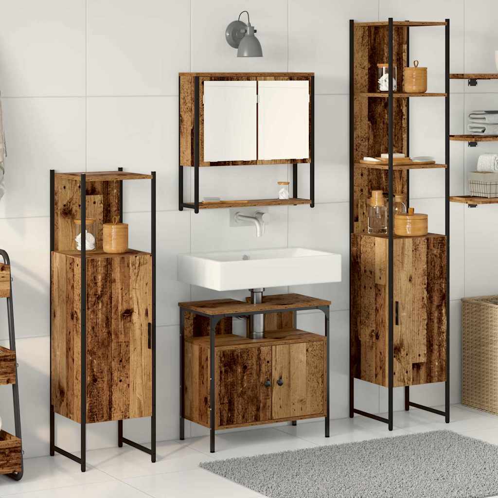 Badkamermeubelset met plank 4 pcs Oud hout Bewerkt hout