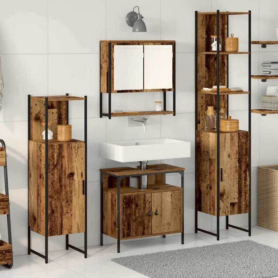 Badkamermeubelset met plank 4 pcs Oud hout Bewerkt hout