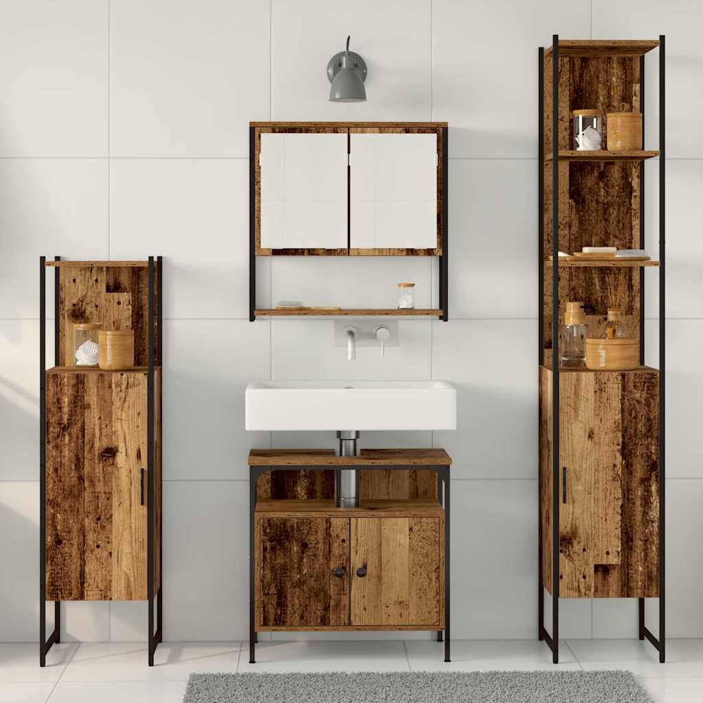 Badkamermeubelset met plank 4 pcs Oud hout Bewerkt hout