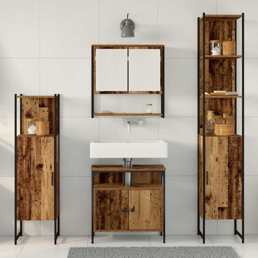 Badkamermeubelset met plank 4 pcs Oud hout Bewerkt hout