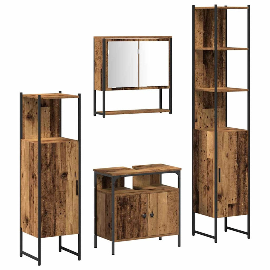 Badkamermeubelset met plank 4 pcs Oud hout Bewerkt hout