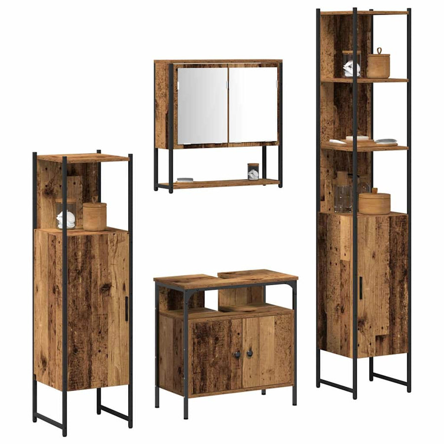 Badkamermeubelset met plank 4 pcs Oud hout Bewerkt hout