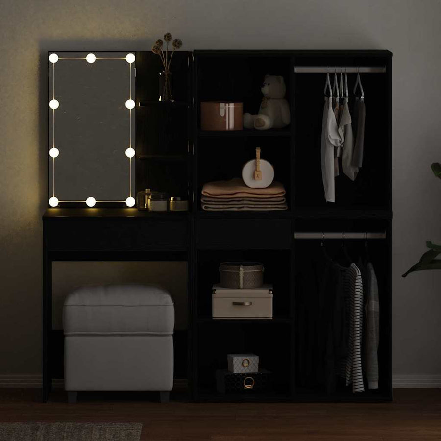 LED Make-up Tafel Set met lade Zwart Eiken 140 x 40 x 140 cm