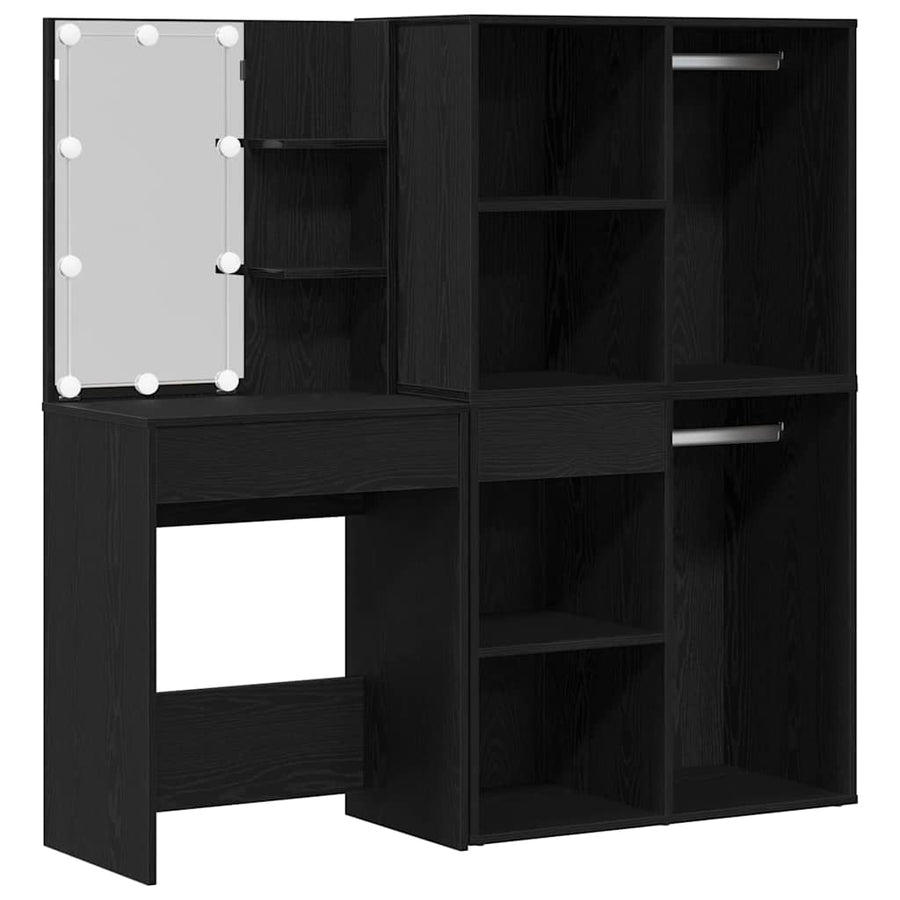 LED Make-up Tafel Set met lade Zwart Eiken 140 x 40 x 140 cm