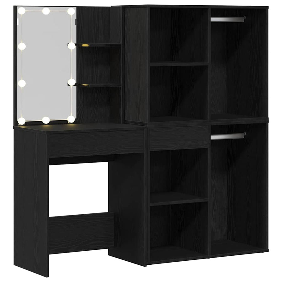 LED Make-up Tafel Set met lade Zwart Eiken 140 x 40 x 140 cm