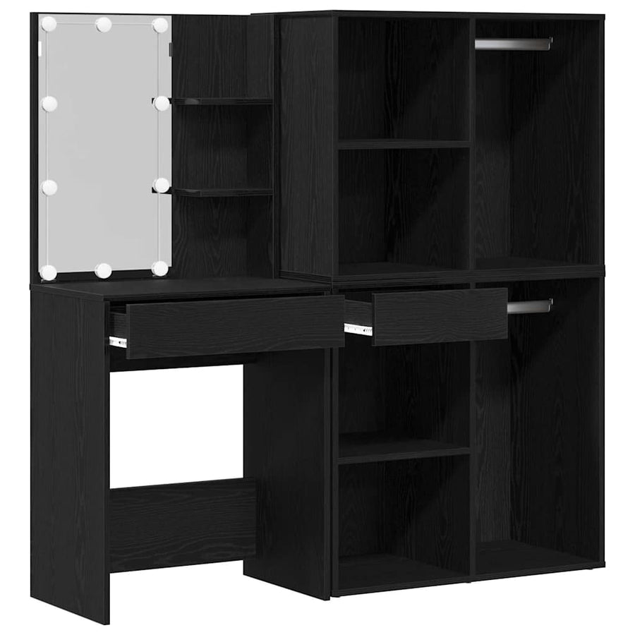 LED Make-up Tafel Set met lade Zwart Eiken 140 x 40 x 140 cm