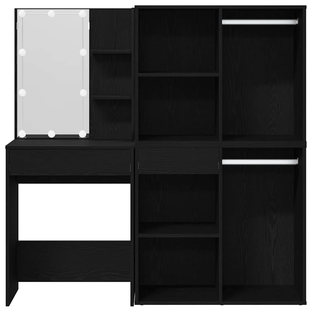 LED Make-up Tafel Set met lade Zwart Eiken 140 x 40 x 140 cm