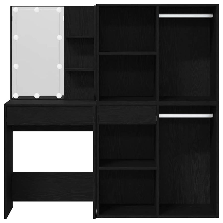 LED Make-up Tafel Set met lade Zwart Eiken 140 x 40 x 140 cm