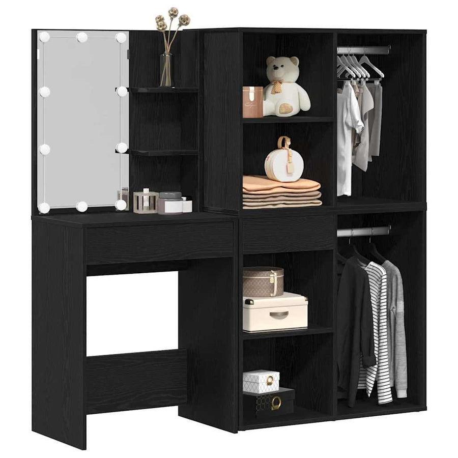 LED Make-up Tafel Set met lade Zwart Eiken 140 x 40 x 140 cm
