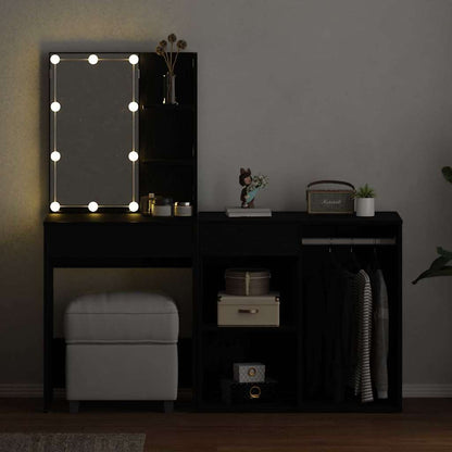 LED Make-up Tafel Set met lade Zwart Eiken 140 x 40 x 140 cm