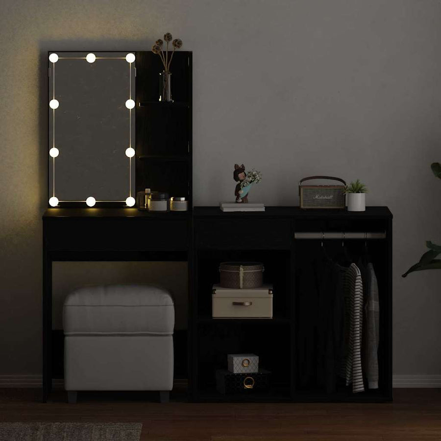 LED Make-up Tafel Set met lade Zwart Eiken 140 x 40 x 140 cm