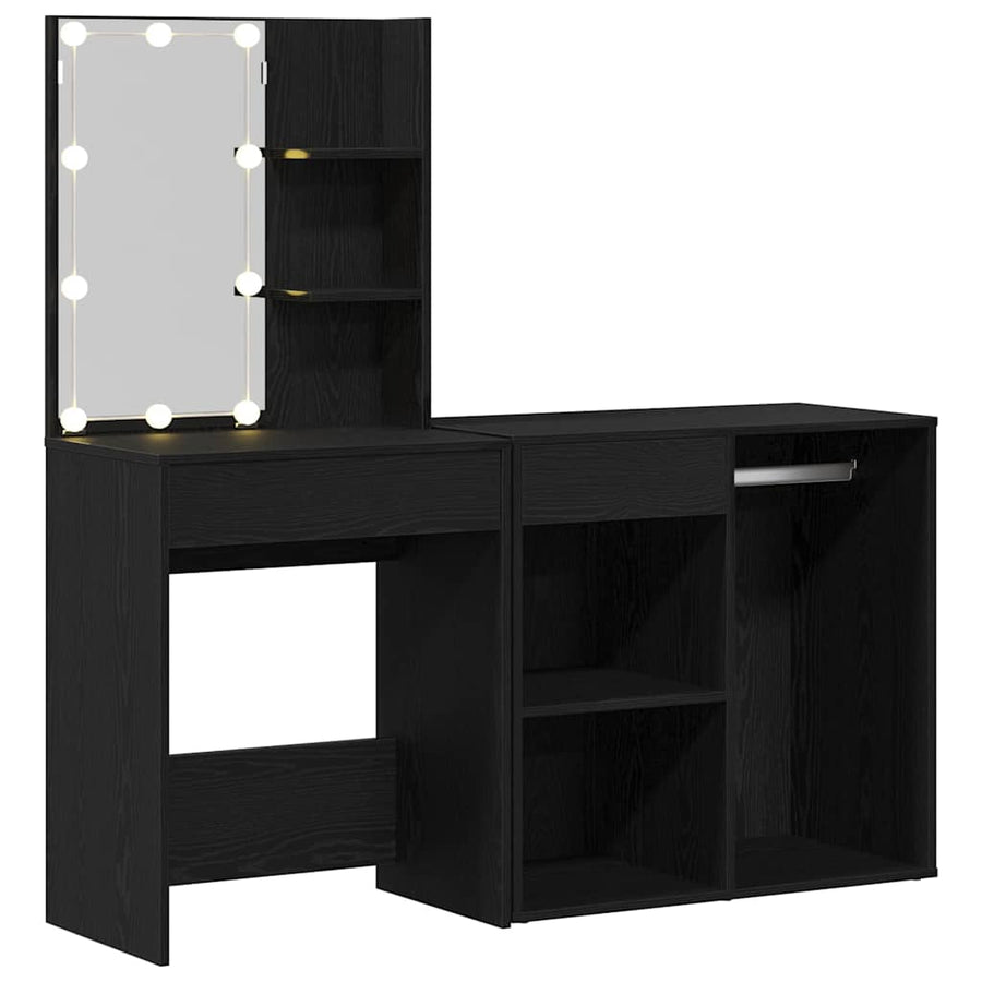 LED Make-up Tafel Set met lade Zwart Eiken 140 x 40 x 140 cm