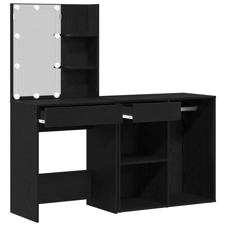 LED Make-up Tafel Set met lade Zwart Eiken 140 x 40 x 140 cm