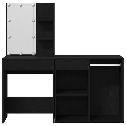 LED Make-up Tafel Set met lade Zwart Eiken 140 x 40 x 140 cm