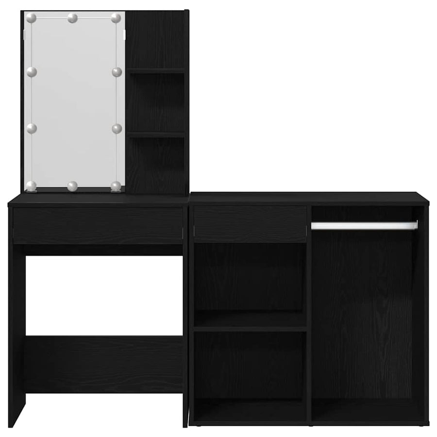 LED Make-up Tafel Set met lade Zwart Eiken 140 x 40 x 140 cm