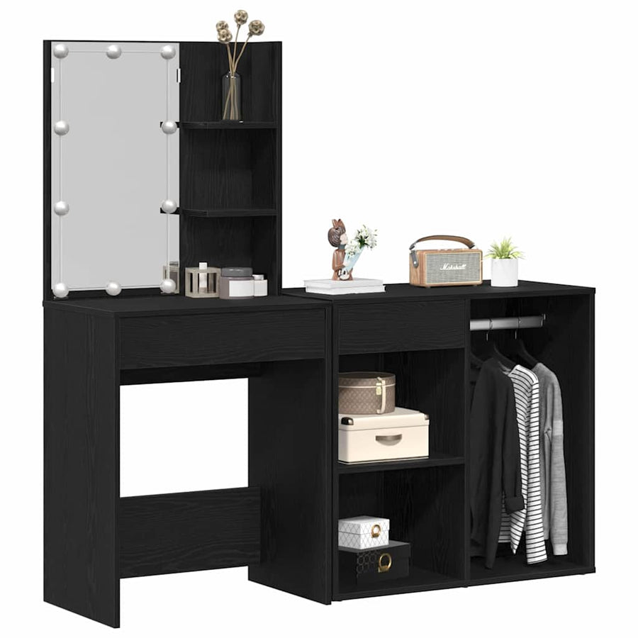 LED Make-up Tafel Set met lade Zwart Eiken 140 x 40 x 140 cm