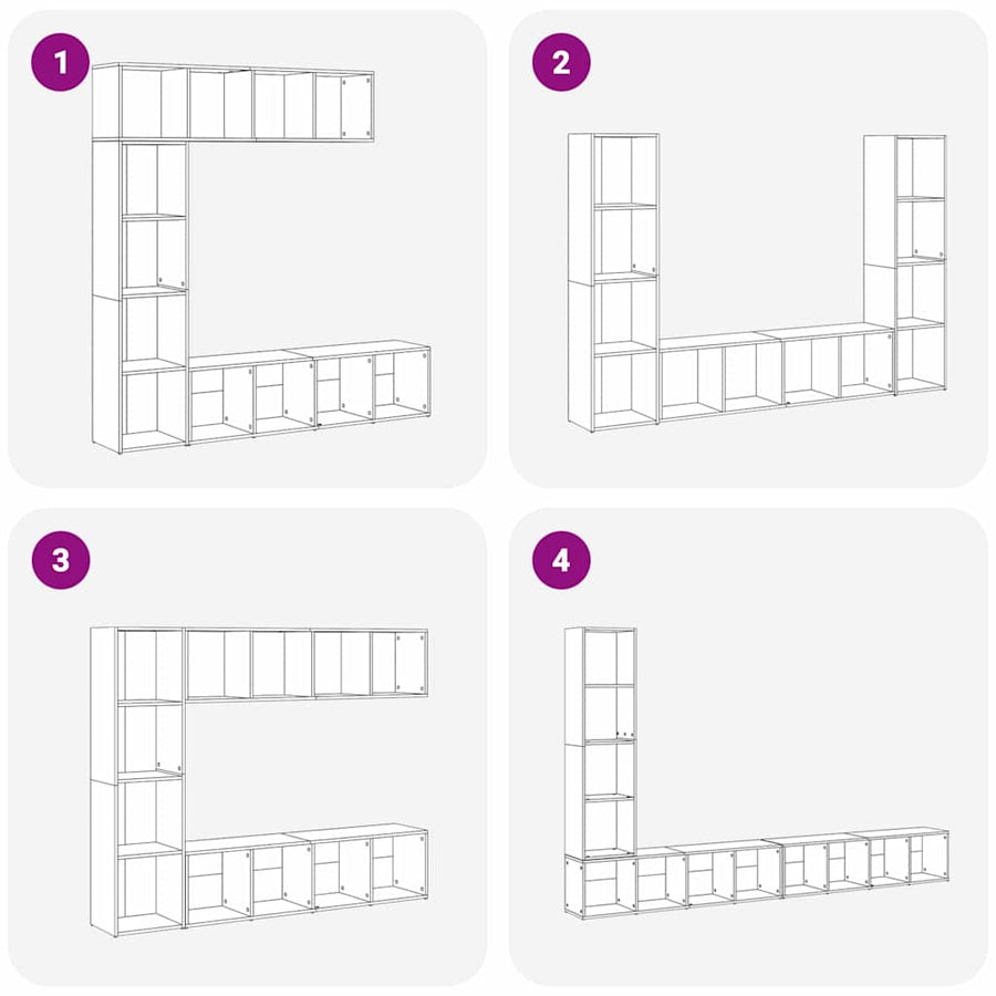 Boekenkast 3 pcs Zwart Eiken 36 x 30 x 143 cm Bewerkt hout
