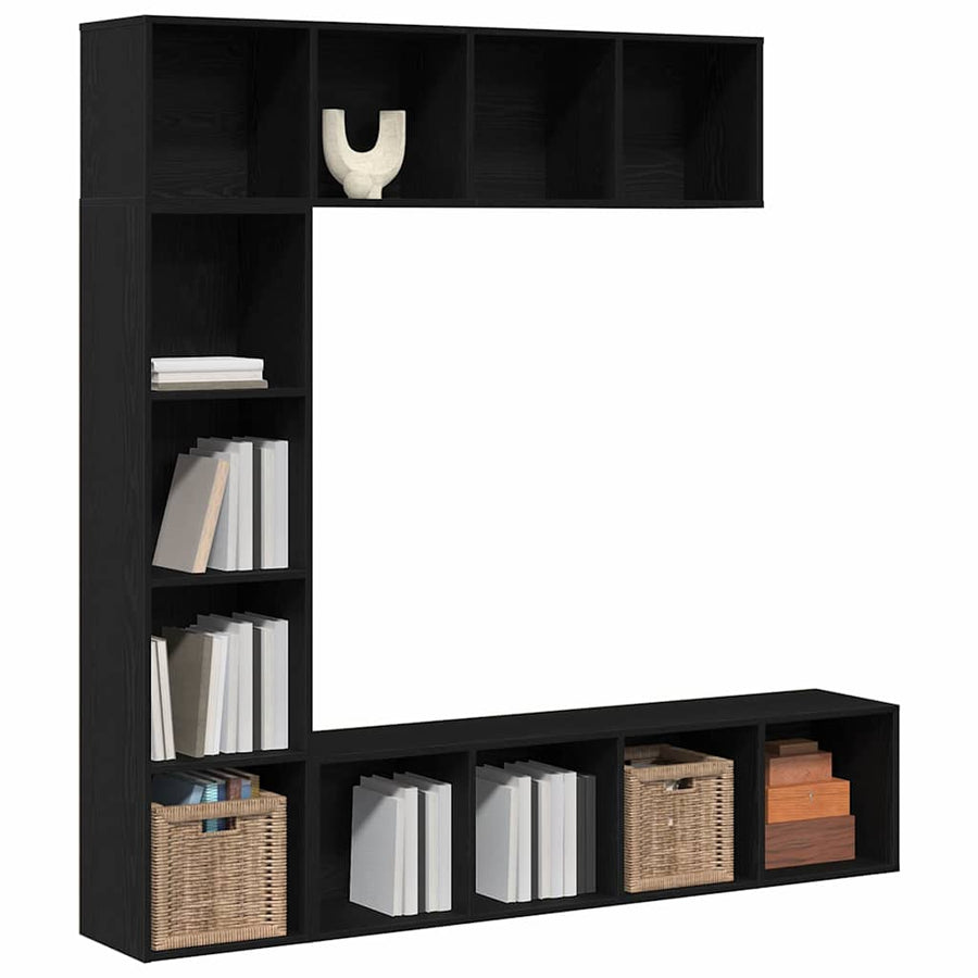 Boekenkast 3 pcs Zwart Eiken 36 x 30 x 143 cm Bewerkt hout