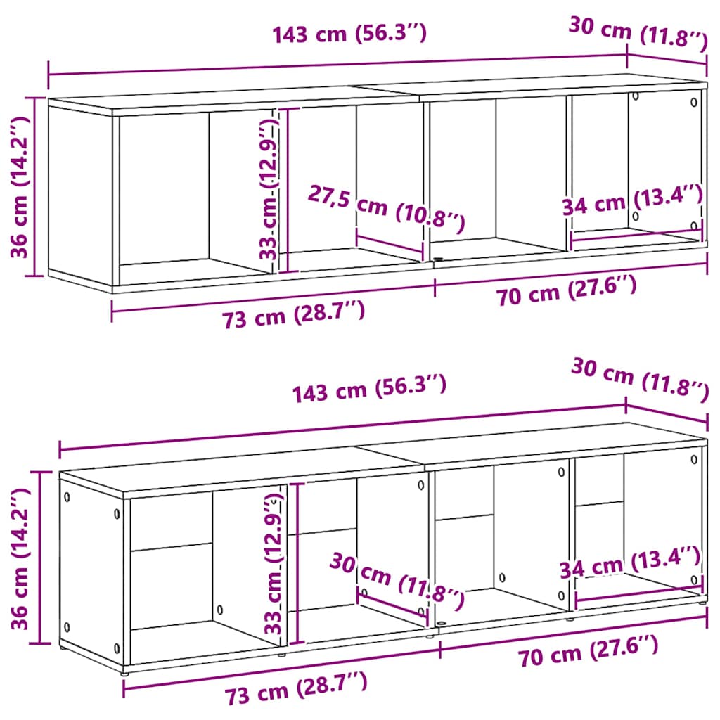 Boekenkast 3 pcs Zwart Eiken 36 x 30 x 143 cm Bewerkt hout