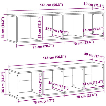 Boekenkast 3 pcs Zwart Eiken 36 x 30 x 143 cm Bewerkt hout