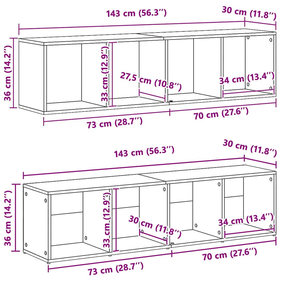 Boekenkast 3 pcs Zwart Eiken 36 x 30 x 143 cm Bewerkt hout