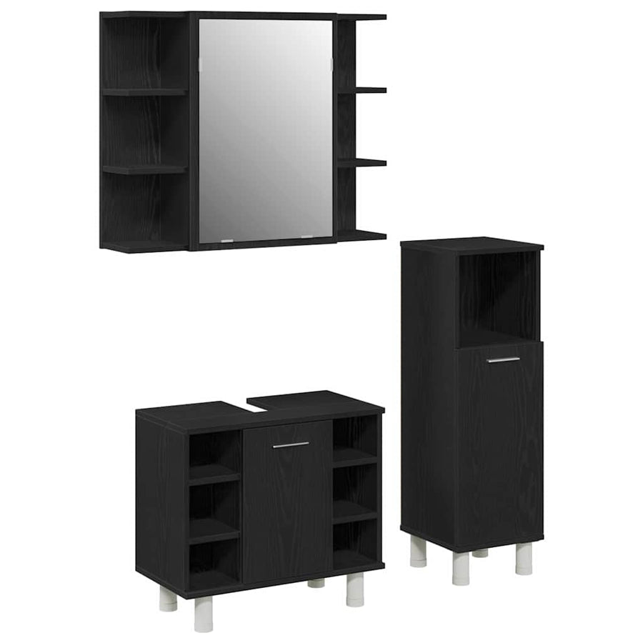 Badkamermeubelset 3 pcs Zwart 30 x 30 x 99,5 cm Bewerkt hout