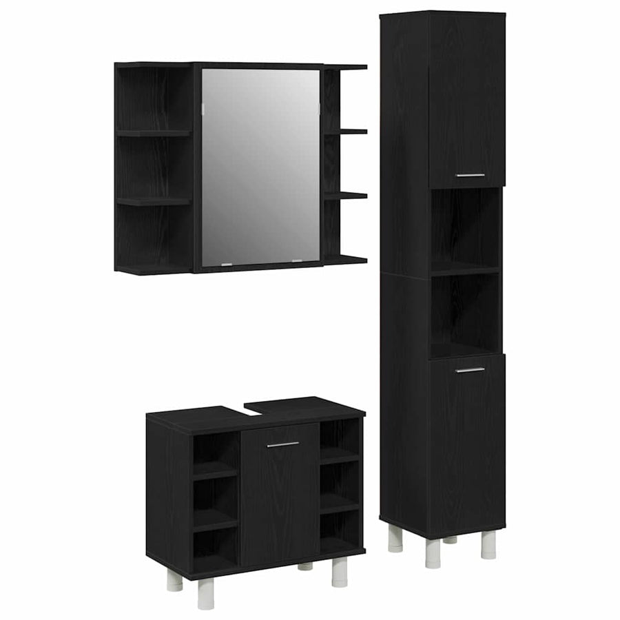 Badkamermeubelset 3 pcs Zwart 30 x 30 x 179,5 cm Bewerkt hout