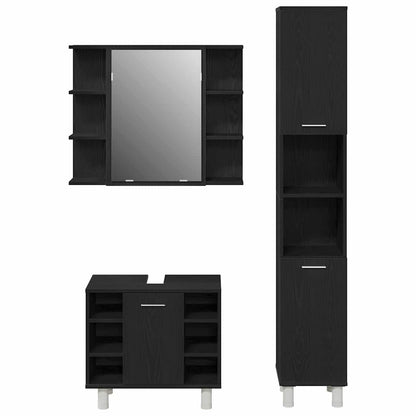 Badkamermeubelset 3 pcs Zwart 30 x 30 x 179,5 cm Bewerkt hout