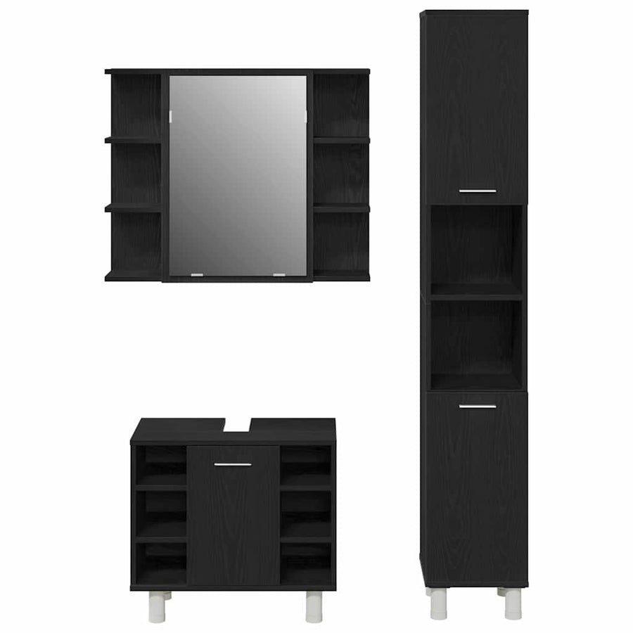 Badkamermeubelset 3 pcs Zwart 30 x 30 x 179,5 cm Bewerkt hout