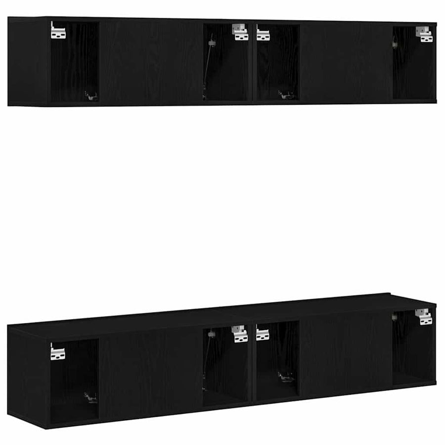 Tv-meubelset 4 pcs Zwart Eiken 80 x 30 x 30 cm Bewerkt hout