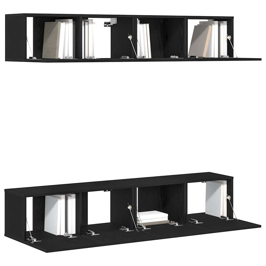 Tv-meubelset 4 pcs Zwart Eiken 80 x 30 x 30 cm Bewerkt hout