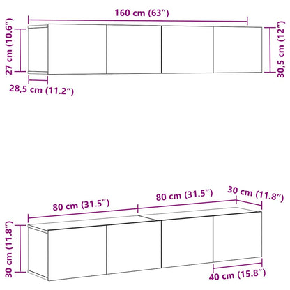 Tv-meubelset 4 pcs Zwart Eiken 80 x 30 x 30 cm Bewerkt hout