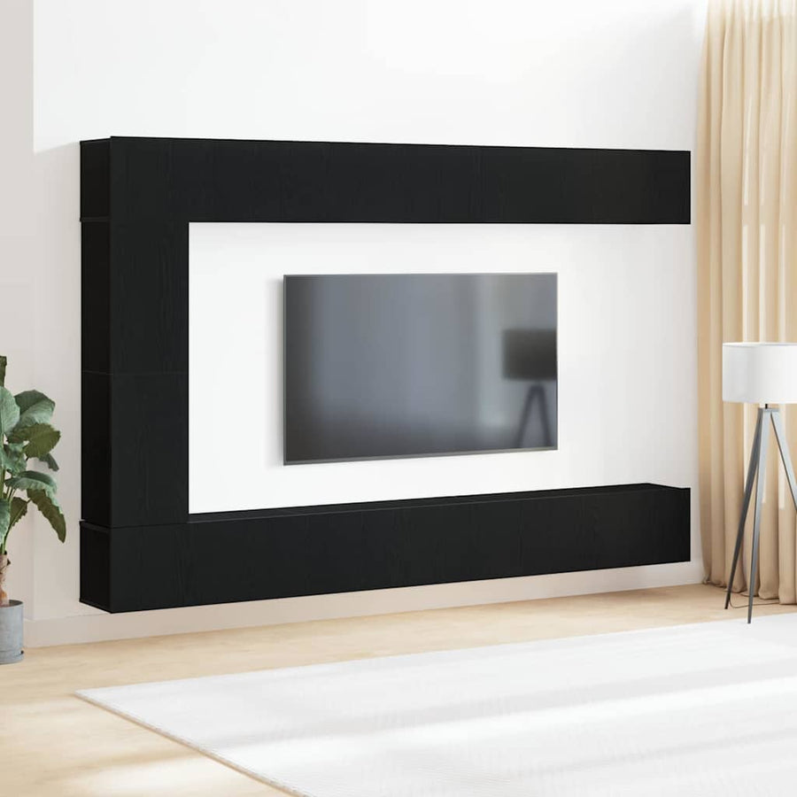 Tv-meubelset Wandgemonteerd 9 pcs Zwart Eiken Bewerkt hout