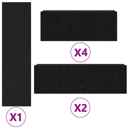Tv-meubelset Wandgemonteerd 9 pcs Zwart Eiken Bewerkt hout