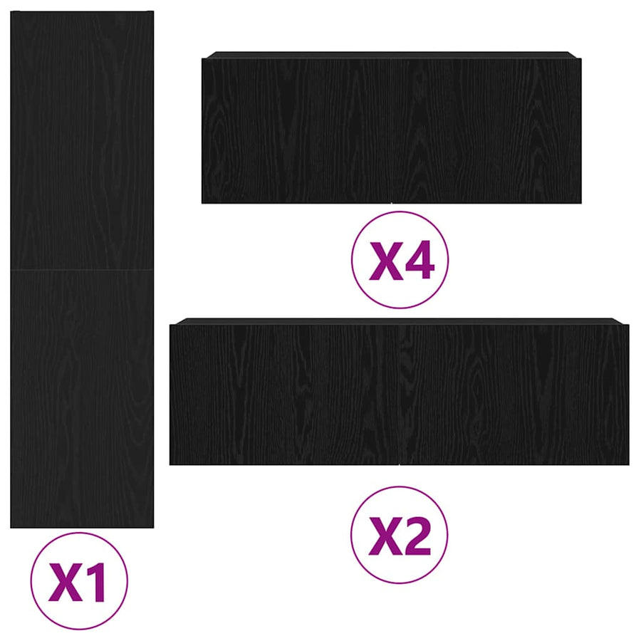 Tv-meubelset Wandgemonteerd 9 pcs Zwart Eiken Bewerkt hout