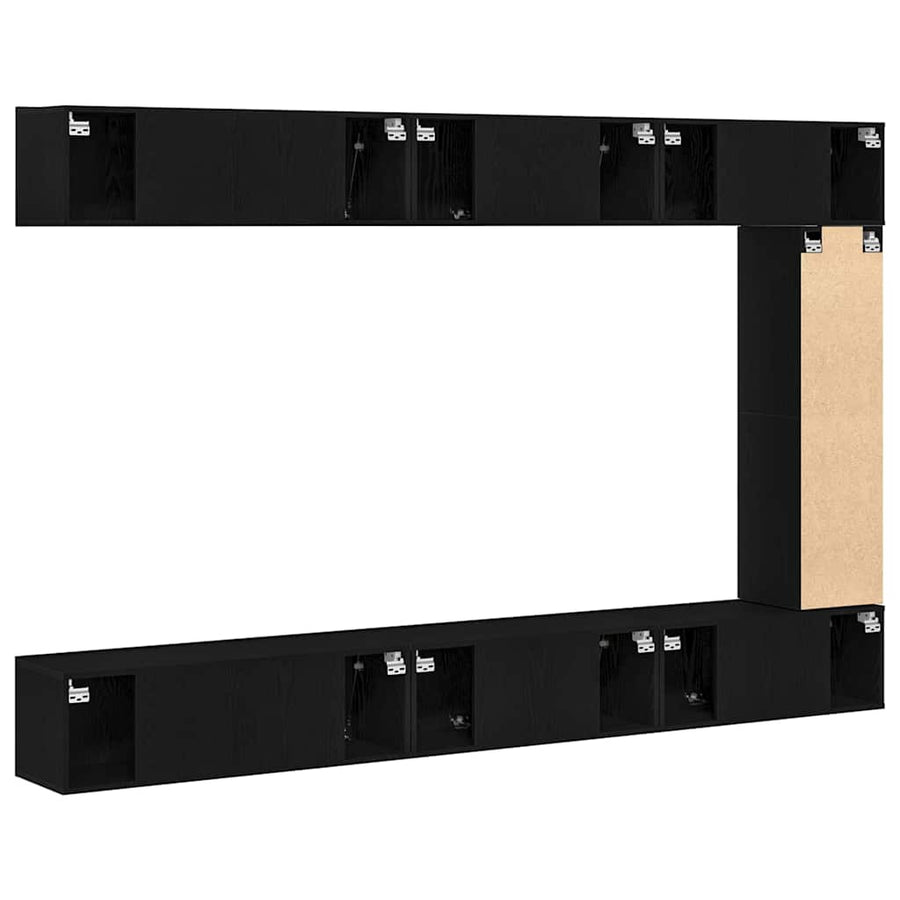 Tv-meubelset Wandgemonteerd 9 pcs Zwart Eiken Bewerkt hout