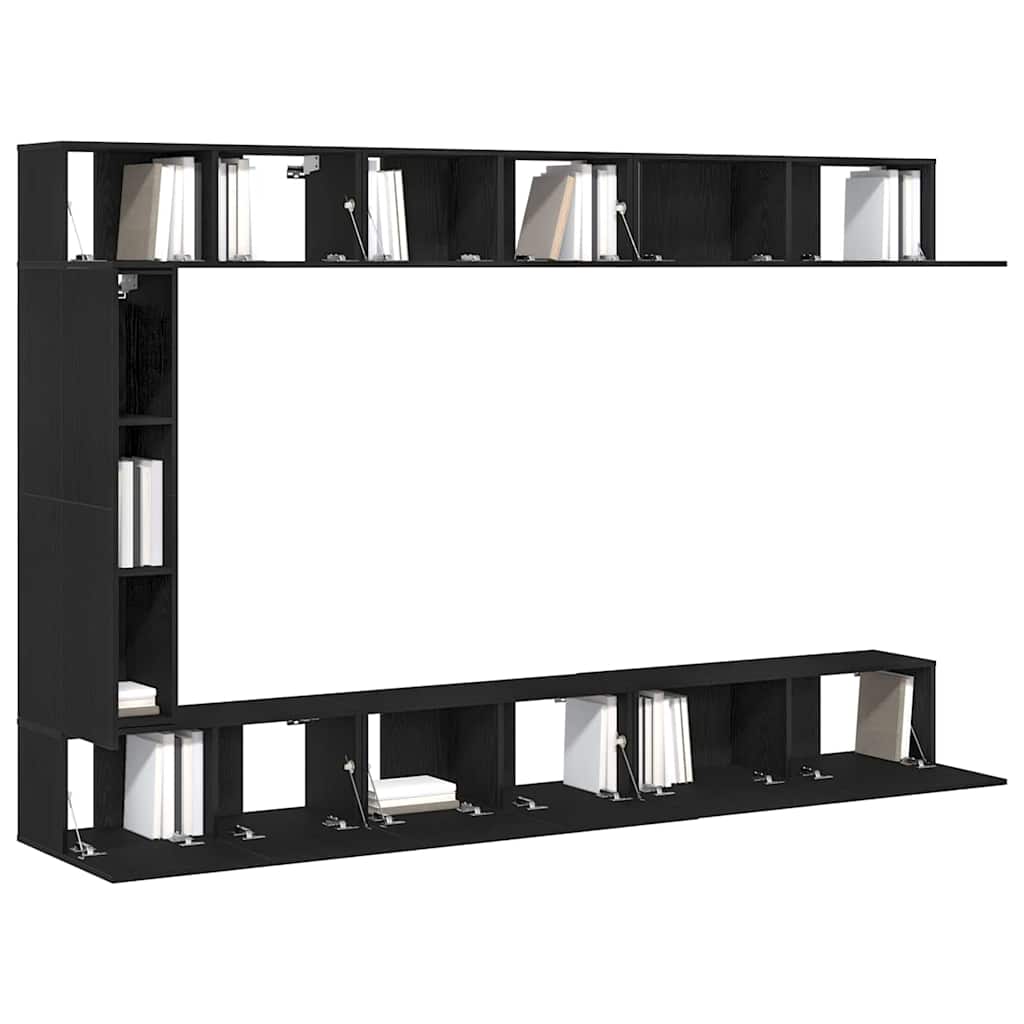 Tv-meubelset Wandgemonteerd 9 pcs Zwart Eiken Bewerkt hout