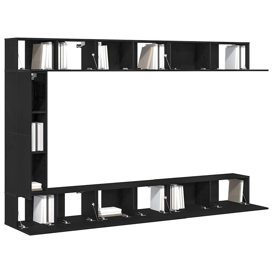 Tv-meubelset Wandgemonteerd 9 pcs Zwart Eiken Bewerkt hout