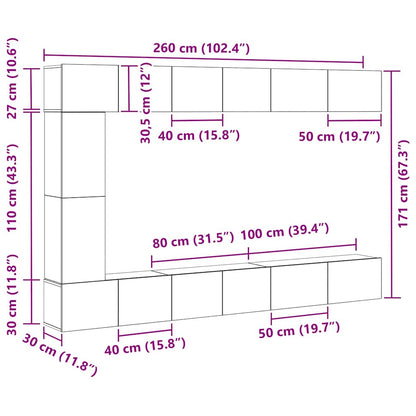 Tv-meubelset Wandgemonteerd 9 pcs Zwart Eiken Bewerkt hout