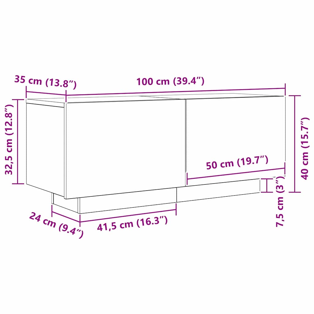 TV-kast Zwart Eiken 100 x 35 x 40 cm Bewerkt hout