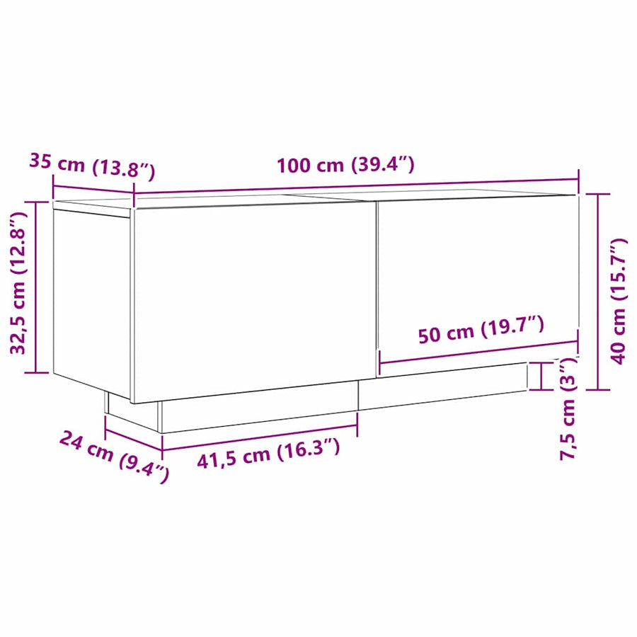 TV-kast Zwart Eiken 100 x 35 x 40 cm Bewerkt hout