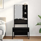 LED Makeup Table Set with Drawer 2 pcs Black Oak Engineered Wood