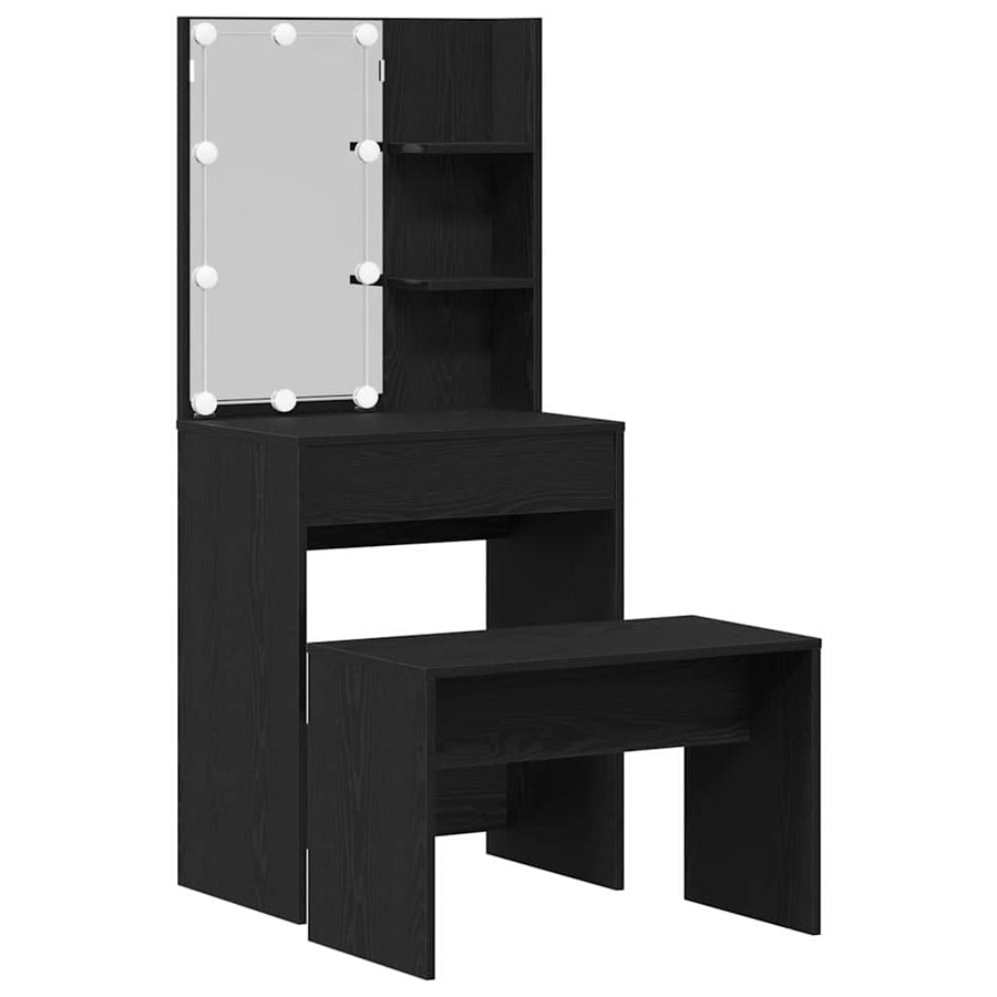 LED Make-up Tafel Set met lade 2 pcs Zwart Eiken Bewerkt hout