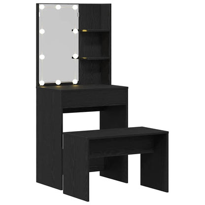 LED Make-up Tafel Set met lade 2 pcs Zwart Eiken Bewerkt hout