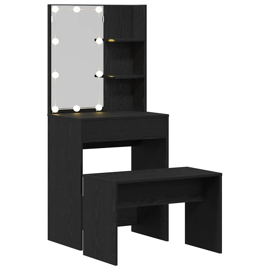 LED Make-up Tafel Set met lade 2 pcs Zwart Eiken Bewerkt hout
