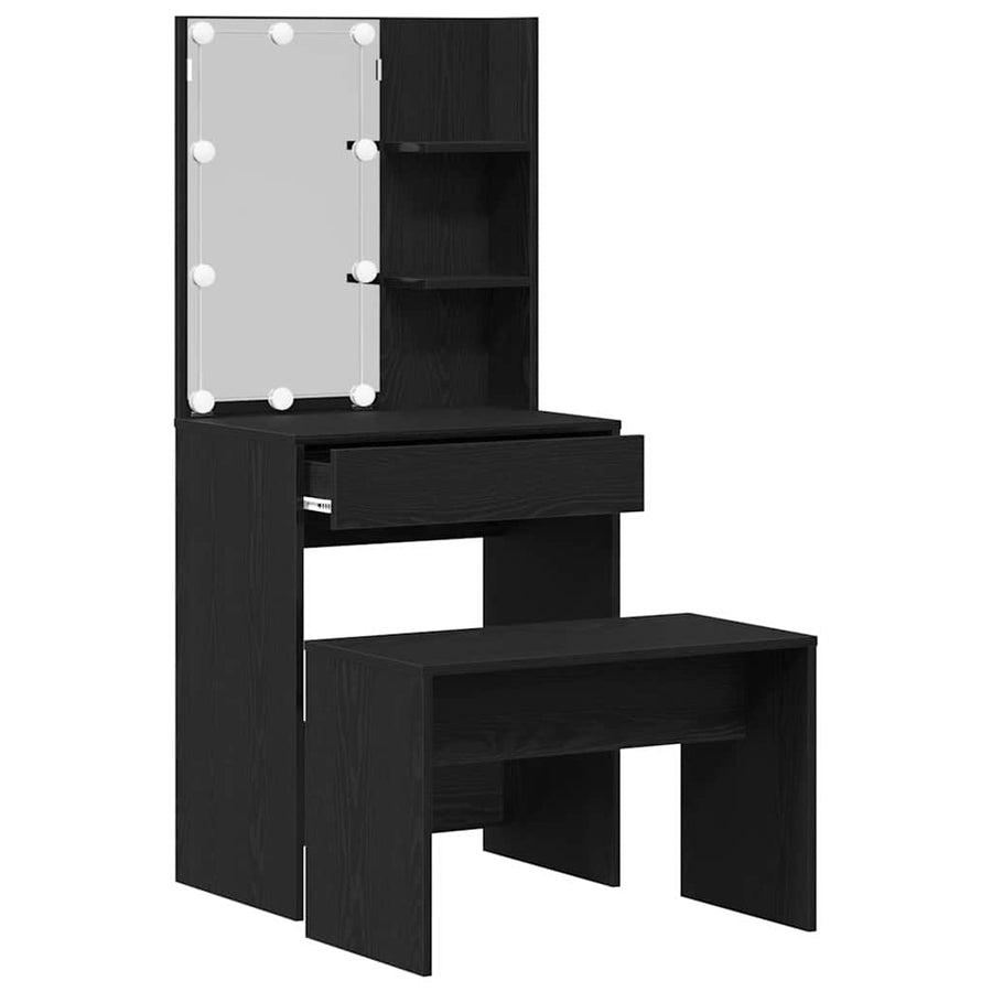 LED Make-up Tafel Set met lade 2 pcs Zwart Eiken Bewerkt hout