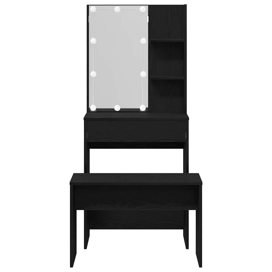 LED Make-up Tafel Set met lade 2 pcs Zwart Eiken Bewerkt hout