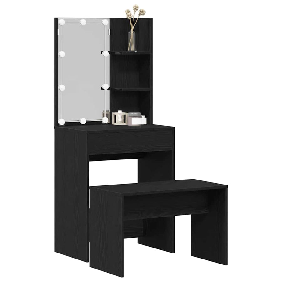LED Make-up Tafel Set met lade 2 pcs Zwart Eiken Bewerkt hout