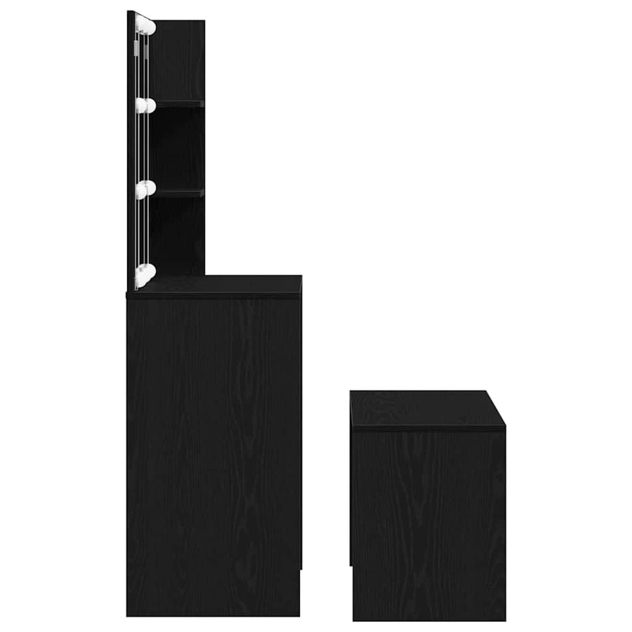 LED Make-up Tafel Set met lade 2 pcs Zwart Eiken Bewerkt hout