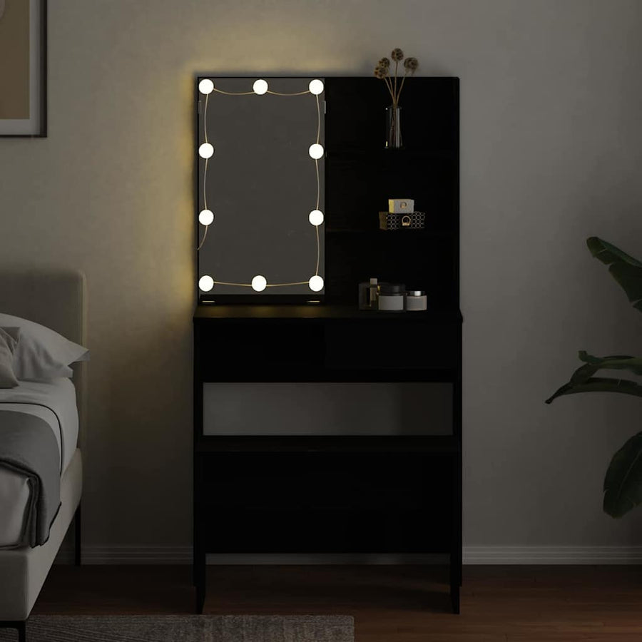 LED Make-up Tafel Set met lade 2 pcs Zwart Eiken Bewerkt hout